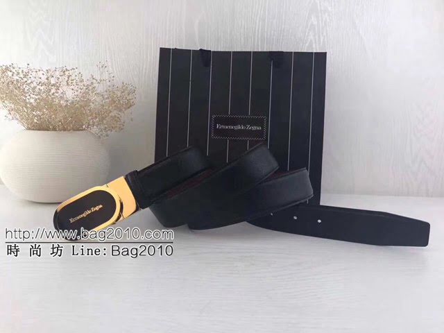 Zegna男士皮帶 傑尼亞磨膠扣雙面用真皮腰帶  jjp1355